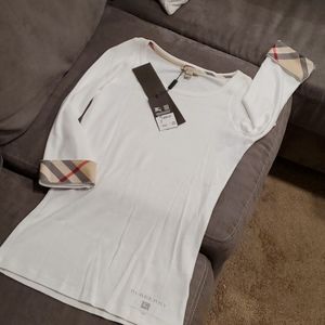 White Burberry quarter sleeve top